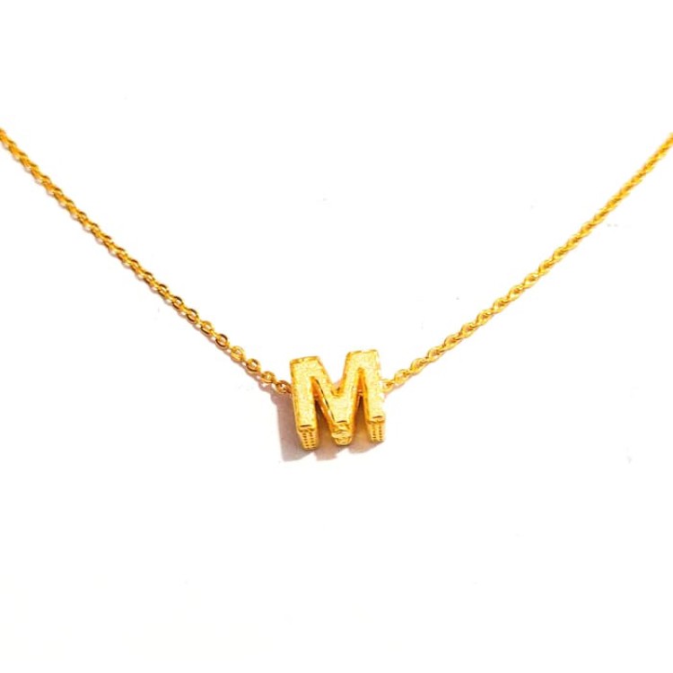 set kalung dan liontin inisial huruf M elegant emas  asli