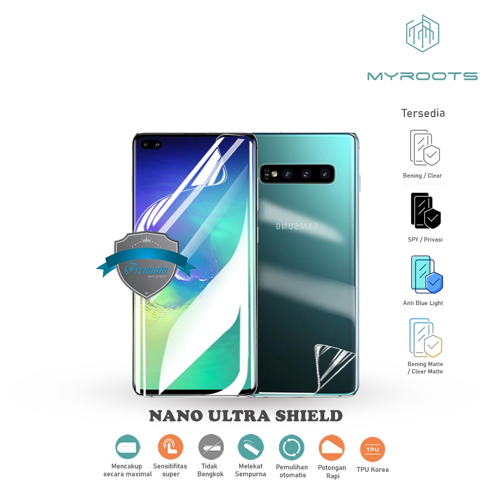 ANTI GORES JELLY HYDROGEL SAMSUNG S10 PLUS FULL Depan Belakang Myroots Anti Spy Glare Matte Blue Ray