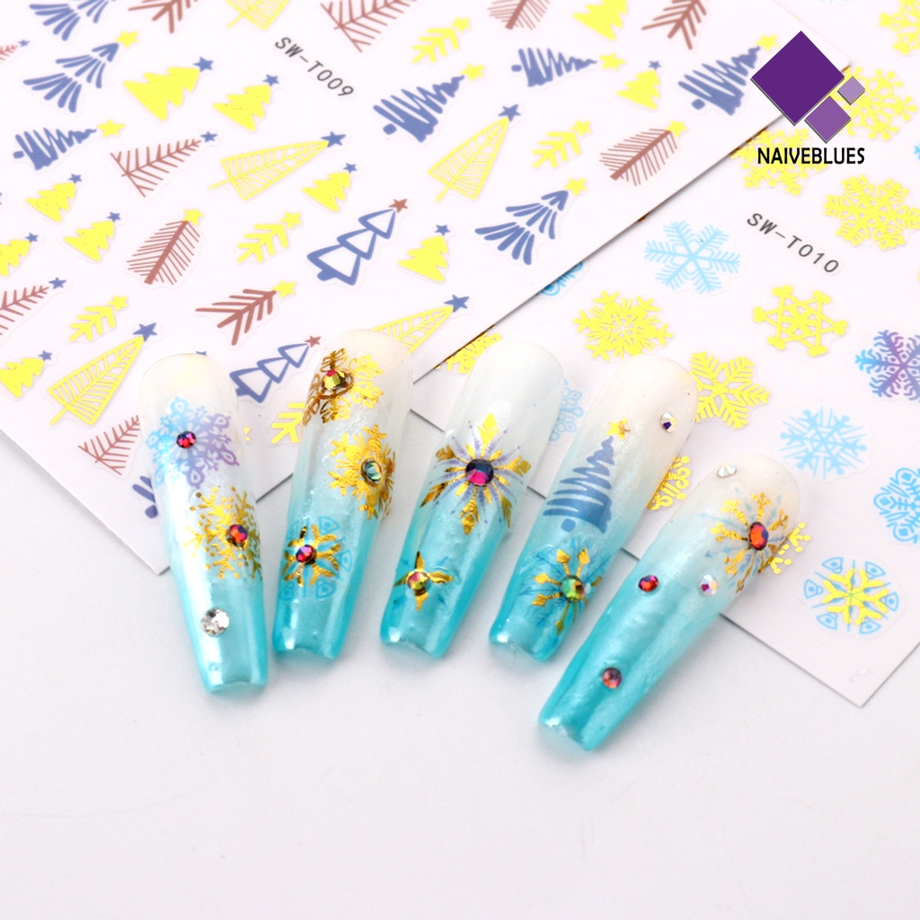 Naiveblue Stiker Kuku Motif Snowflake Warna-Warni Tahan Air Untuk Nail Art DIY