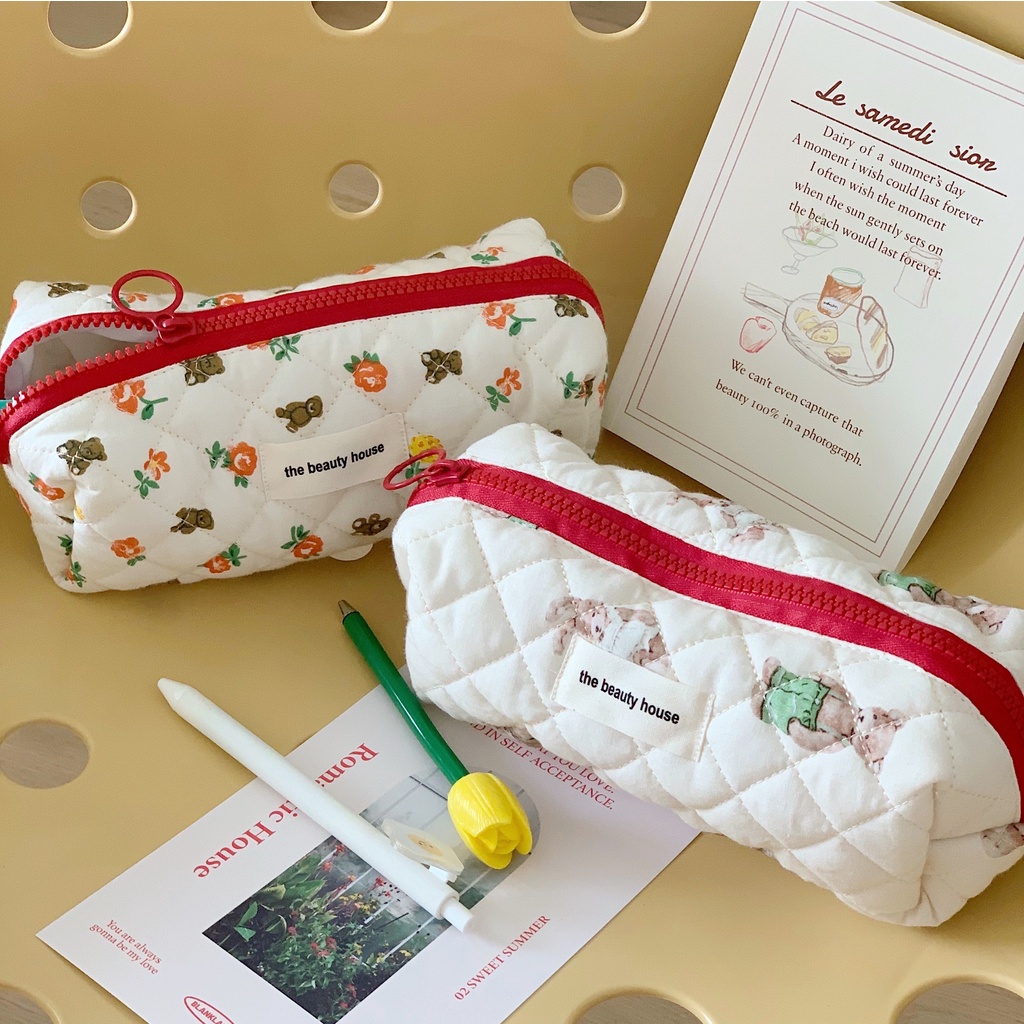 

Homemade Cute Girl Heart Bear Flower Pencil CaseinsWind Large Capacity Multifunctional Stationery Bu