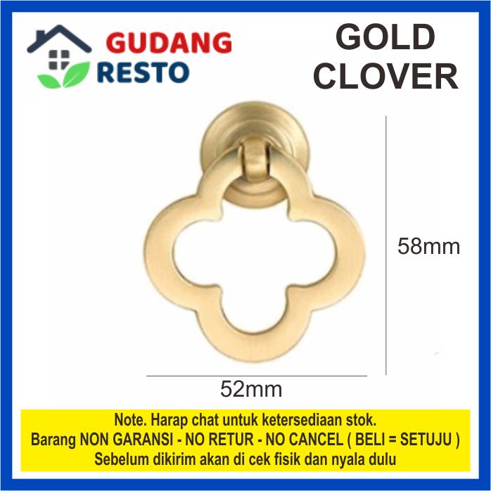 HANDLE BESI TEMPA BRASS GOLD CLOVER EMAS KLOVER BUNGA DAUN TARIKAN PULL KNOB KNOP LACI LEMARI PINTU