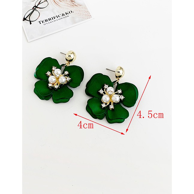 LRC Anting Tusuk Fashion Alloy Pearl Diamond Flower Earrings D52811