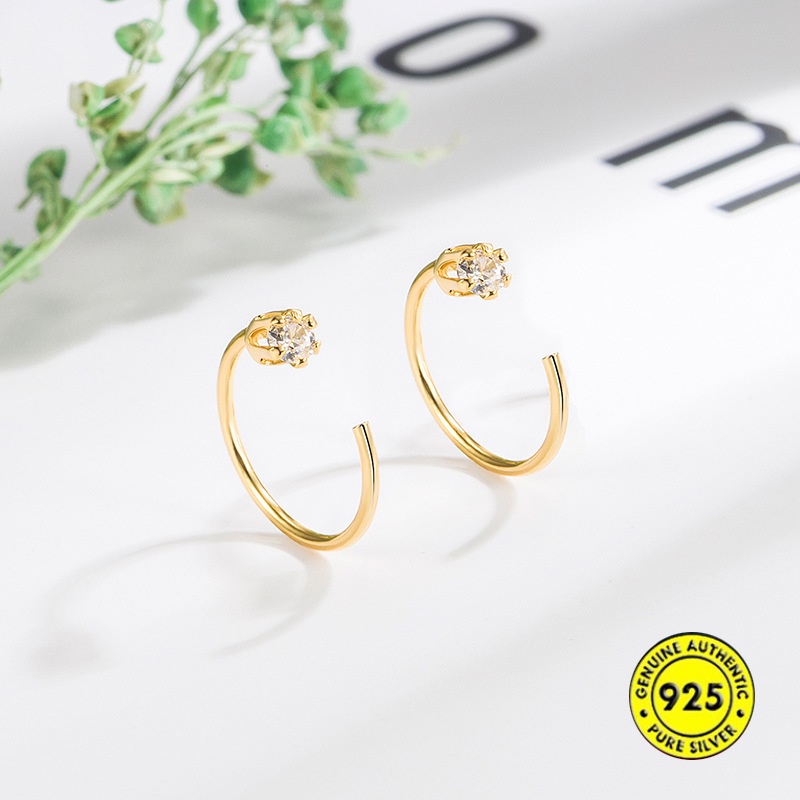 Anting Kait Bentuk Hexaclaw Zircon Bahan Sterling Silver Untuk Wanita