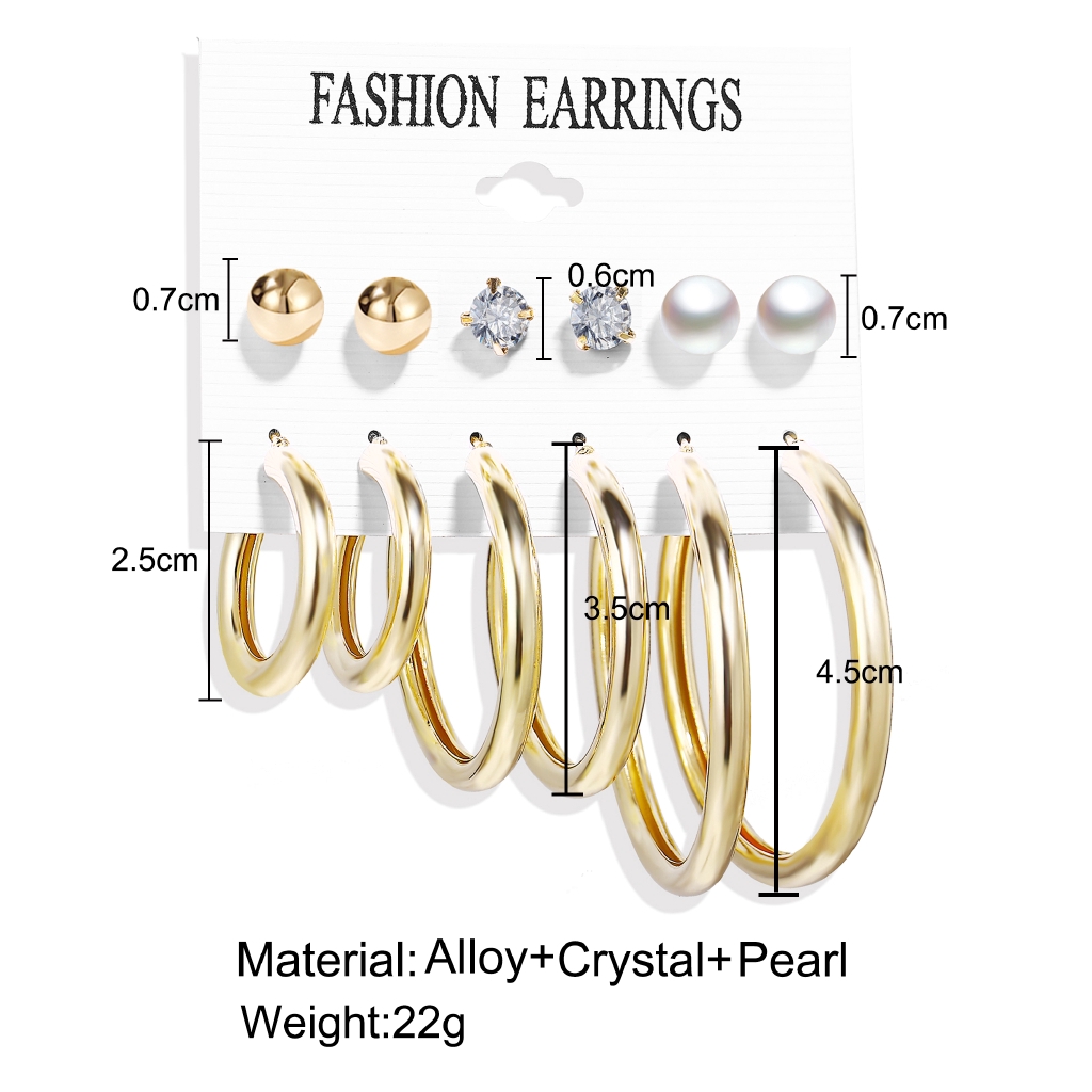 6 Pairs / Set Alloy Tassel Earring Suit Circle Sequin Pearl Acrylic Zircon Stud Earring Accessories