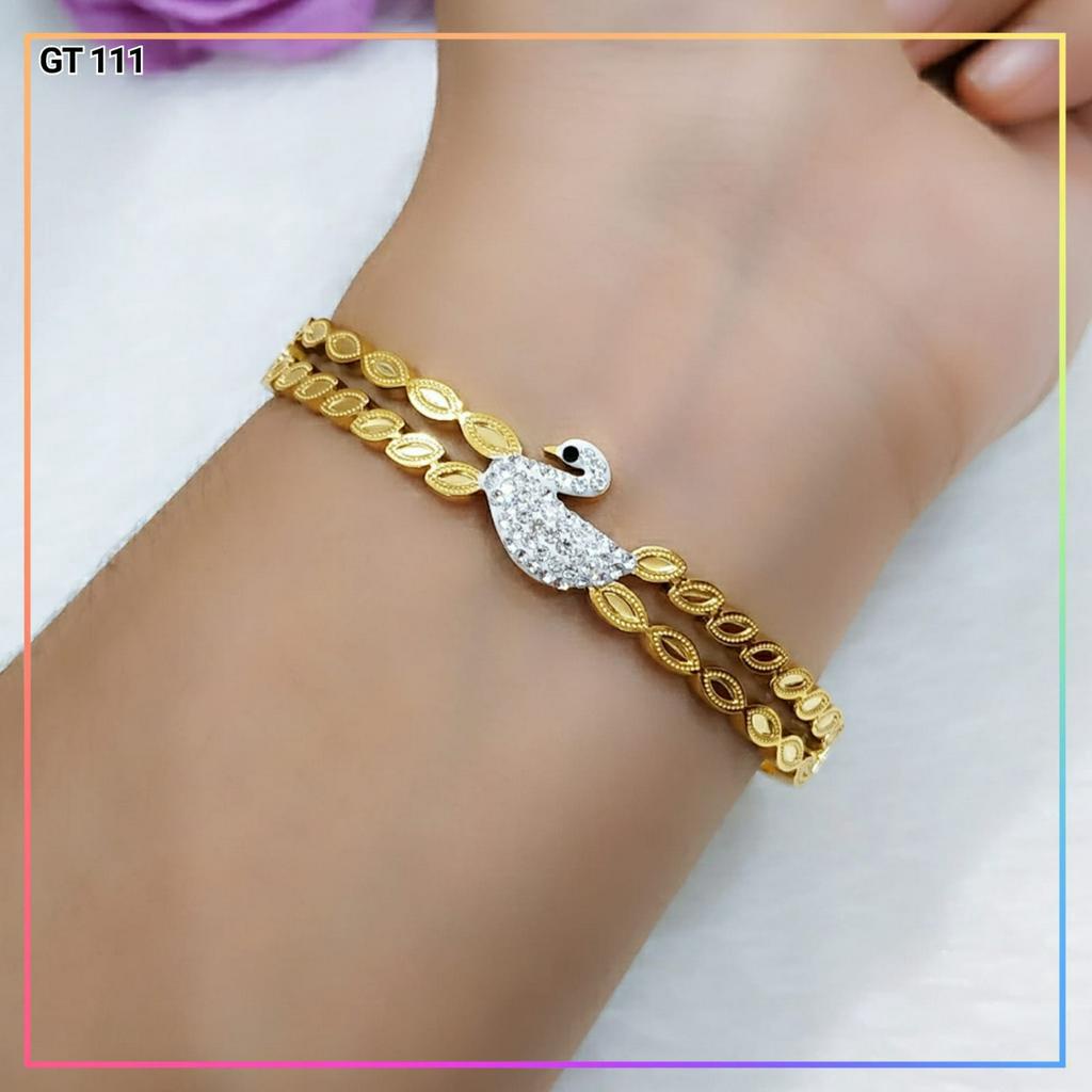 Gelang titanium/stainless steel Gelang Bangle Angsa Daun Gold Perhiasan Anti Karat GT 111