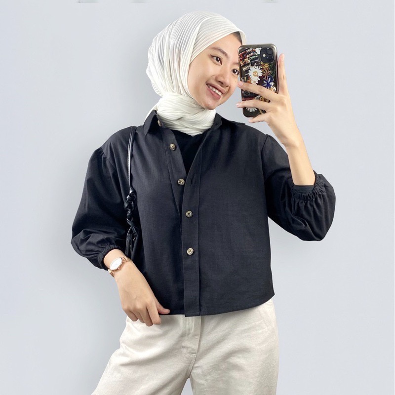 BEFAST - ZRD OOTD Wanita Blouse NINE / ZEFANYA LINEN SHIRT / Blouse Wanita / Pakaian Wanita Casual / Blouse Lengan Panjang / Fashion Wanita Modis / Blouse Kekiniaan Remaja Wanita / Blouse Polos