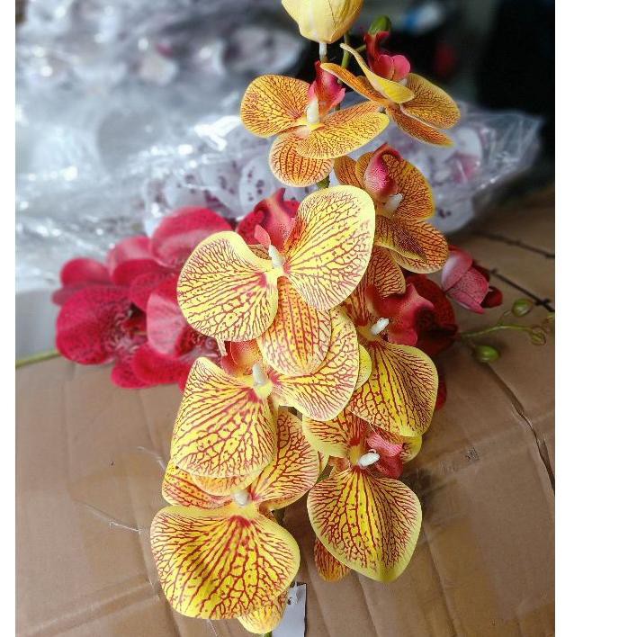 Diskon KODE-655 Anggrek latex jumbo (tangkai) Premium 9 Kuntum Latex Artifisial Grosir Murah