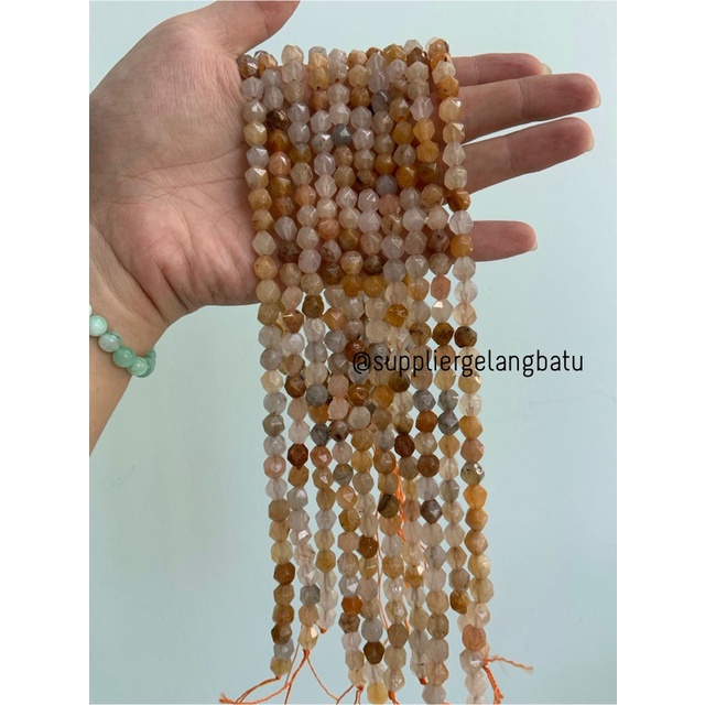 batu faceted hexagon Stone 8mm CARNELIAN PUTIH ORANGE manau oren agate