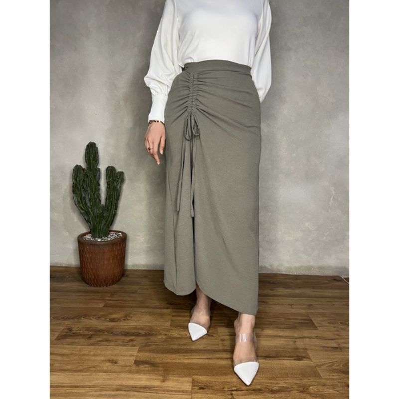 Rok Serut Crinkle Jumbo / Rok Casual flowy Jumbo / Rok wanita-SAGE GREYISH