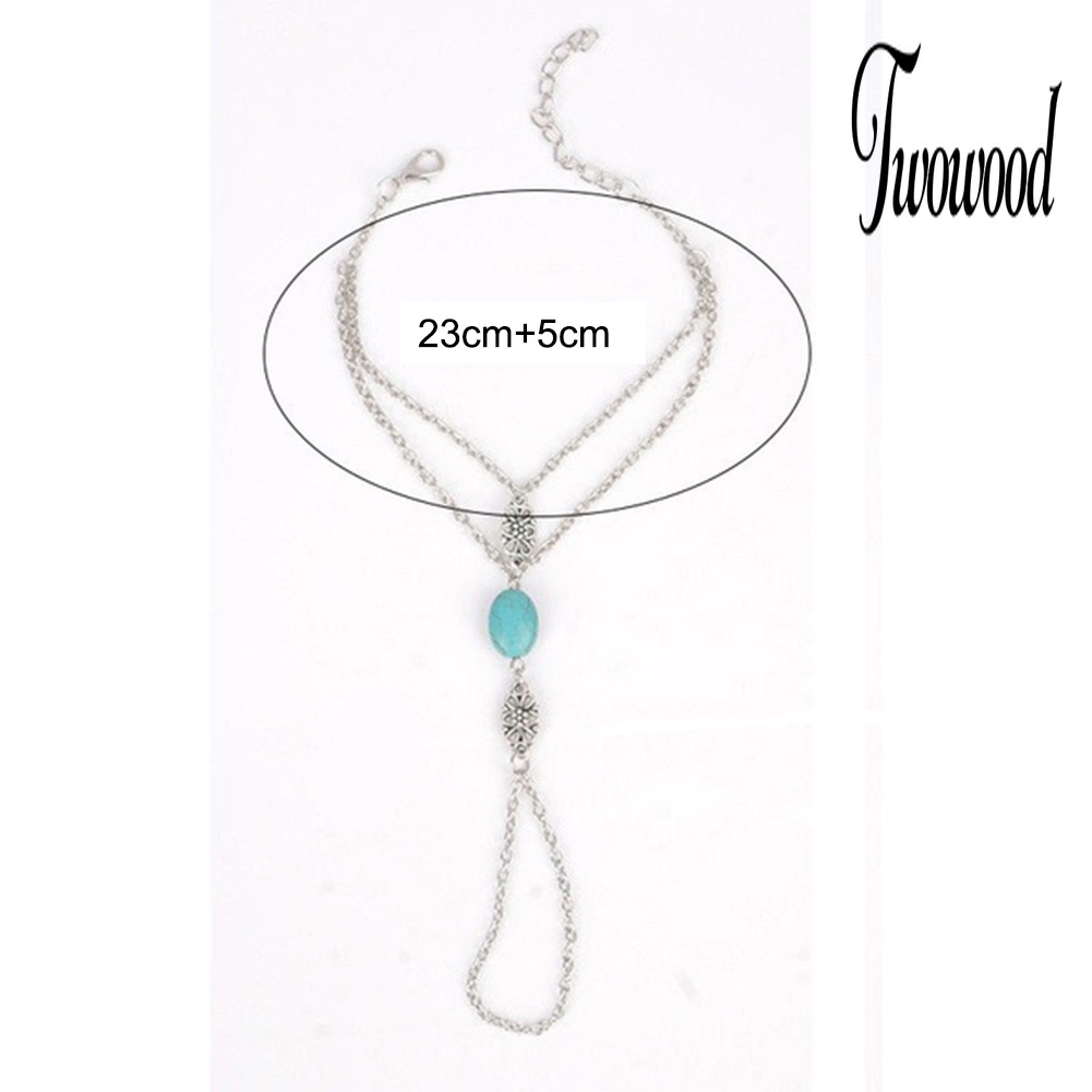 Gelang Cincin Rantai Harness Desain Ukiran Bunga Hollow Aksen Turquoise Imitasi Untuk Wanita