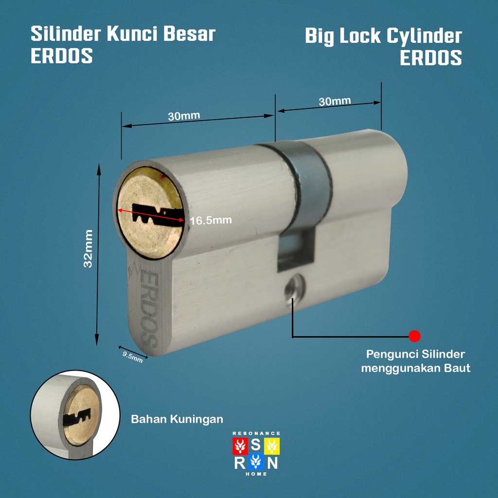 Cylinder l Silinder l Anak Lubang Kunci Pintu Besar Jantung Kuningan Resonance Home