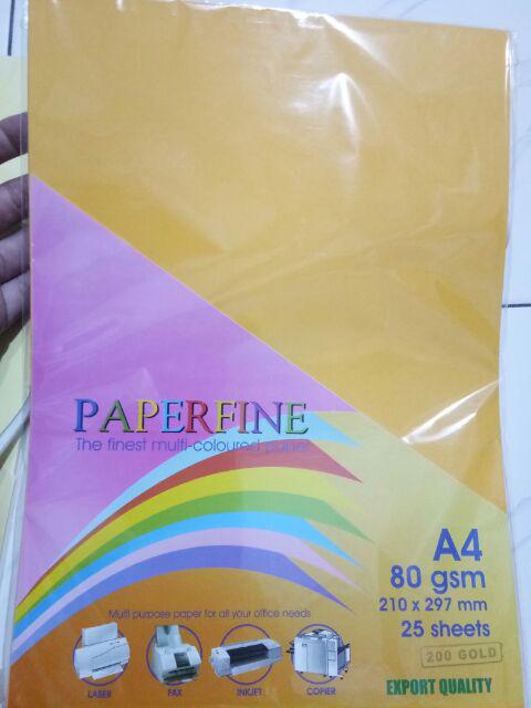 Paperfine Kertas HVS Warna A4 Gold Kuning Emas Isi 25 