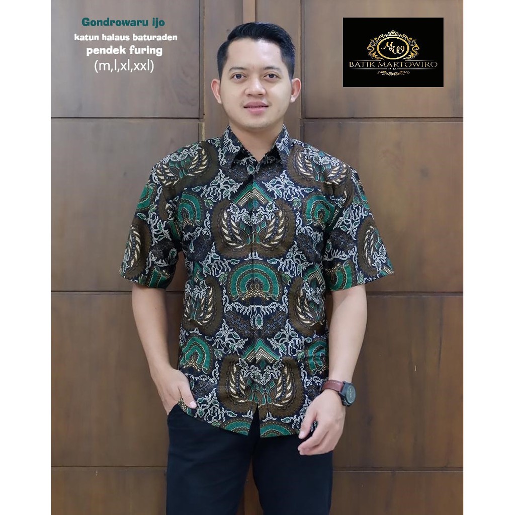 GONDROWARU IJO Kemeja Batik Pria Lengan Pendek Katun Halus Martowiro FULL FURING