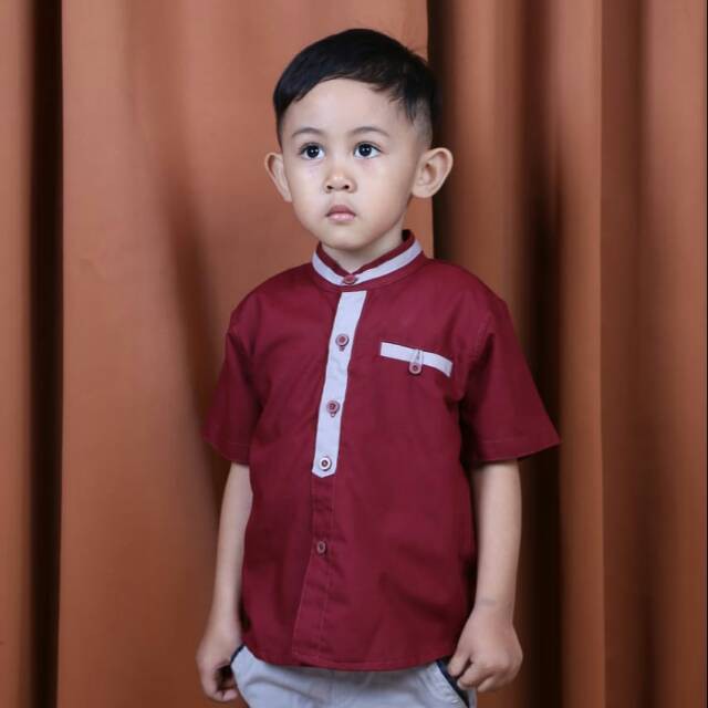 Baju Koko Couple Ayah & Anak warna Merah Marun