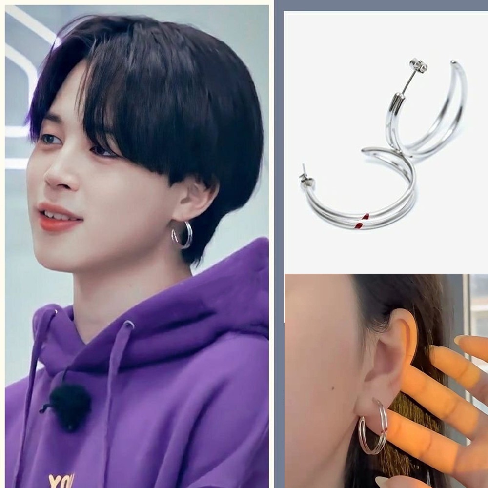 Anting stud 925 Silver Bentuk Lingkaran Dua Lapis Gaya Punk hip Hop Untuk unisex