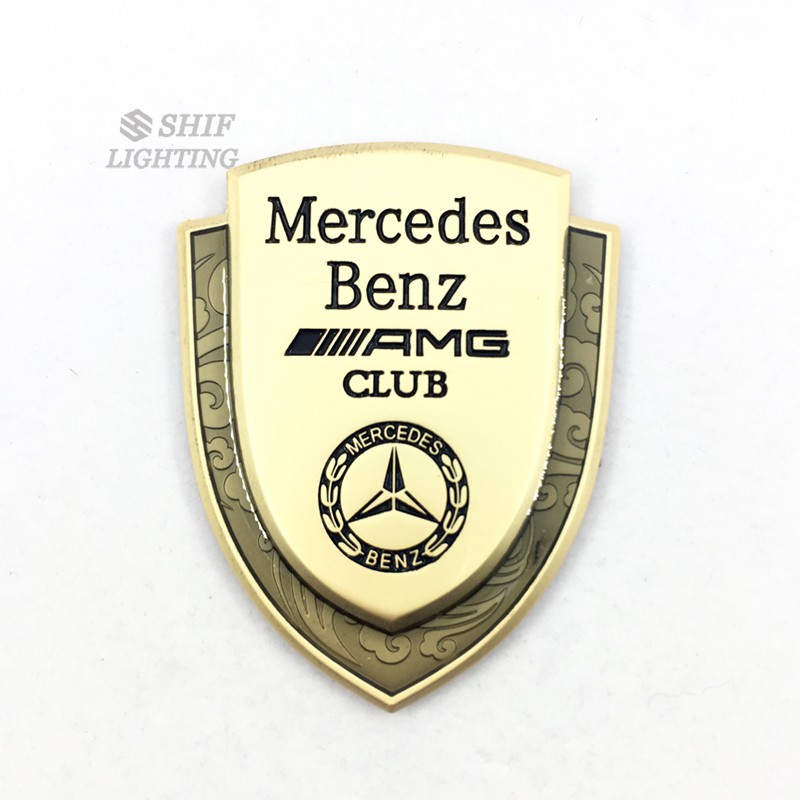 1pc Stiker Emblem Logo Mercedes Benz / Amg Club Bahan Metal Warna Emas