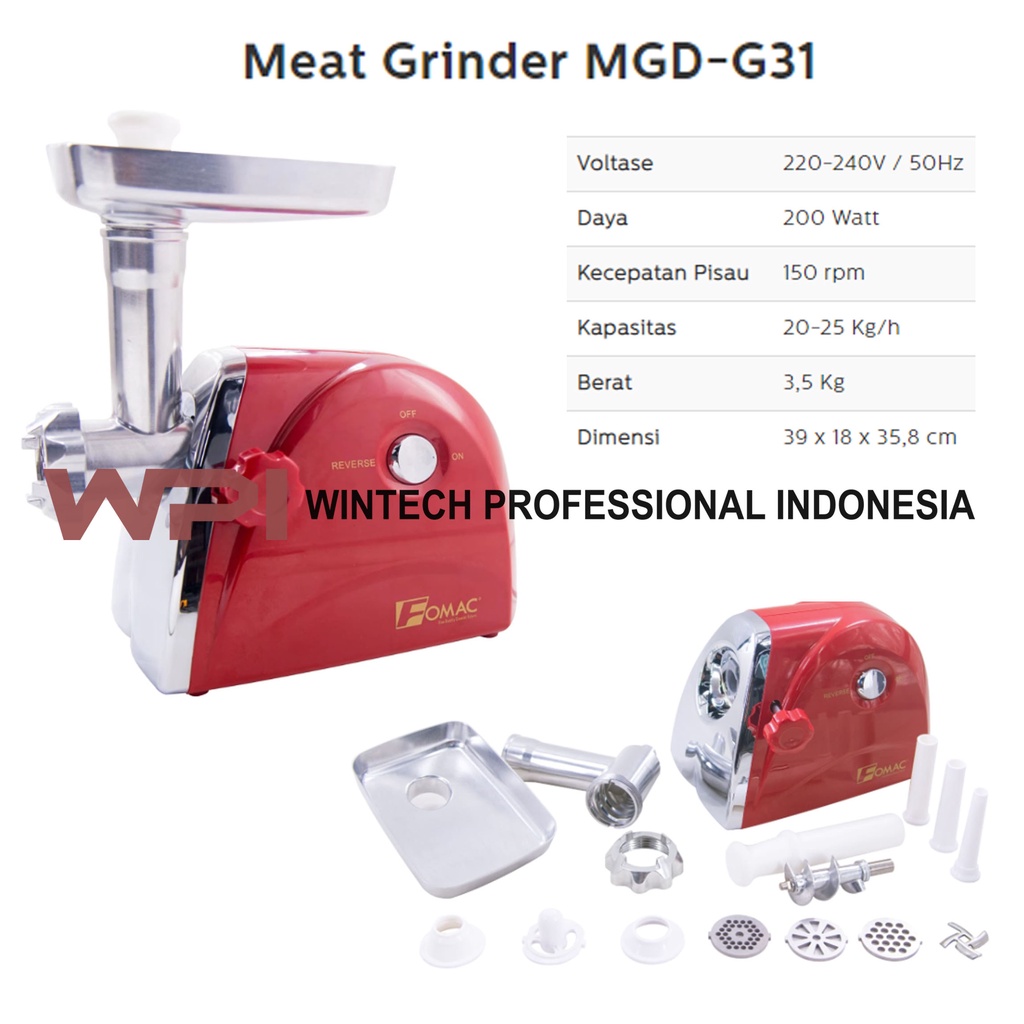 Fomac MGD-G31 Super Household Meat Grinder / Mesin Penggiling Daging / Mesin Pelumat Kacang Tanah Kacang Hijau Kentang Dll - Merah