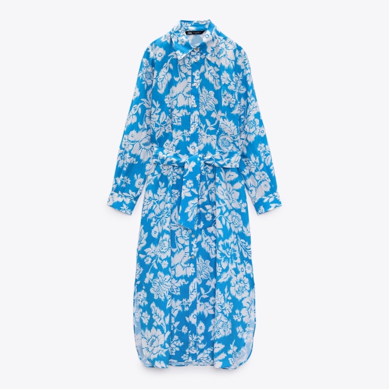 ZARA Printed Floral Dress Blue/White Original
