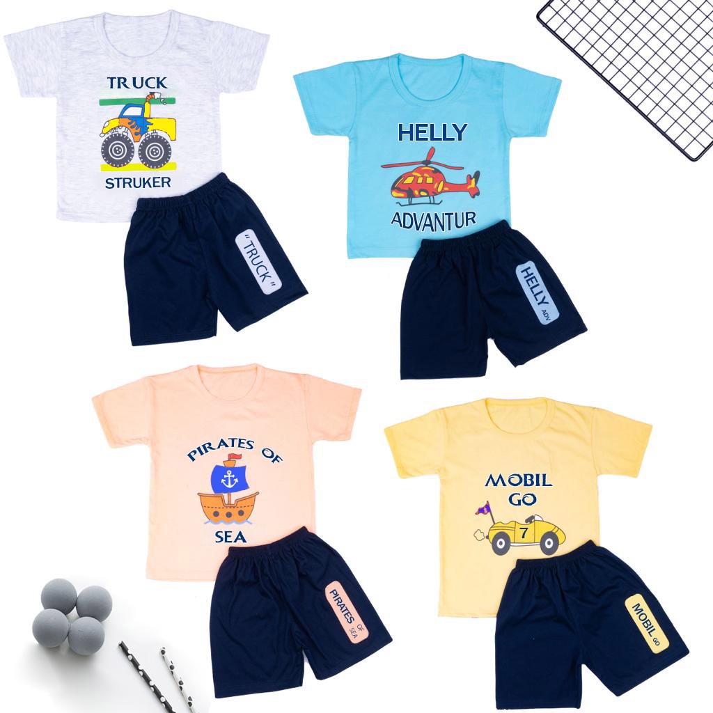 IL - SETELAN ANAK KOMBINASI / SET BAJU ANAK UNISEX COWOK / CEWEK USIA 1- 6 TAHUN TRANSPORT