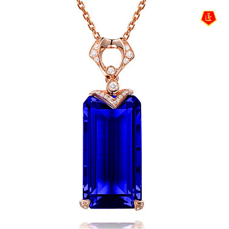 [Ready Stock]Luxurious Style Rectangular Amethyst Gemstone Pendant for Women