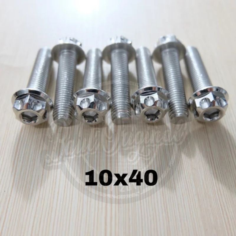 baut probolt 10x40 stainless new model drat 14 panjang 4cm silver gs1 gear 2 kunci belimbing heng