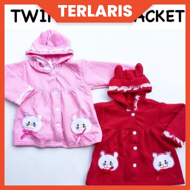 JAKET ANAK BAYI PEREMPUAN LUCU 0-3 TAHUN TWIN KITTY JACKET / JAKET MANTEL KARAKTER ANAK CEWEK LUCU / JAKET HOODIE ANAK PREMIUM