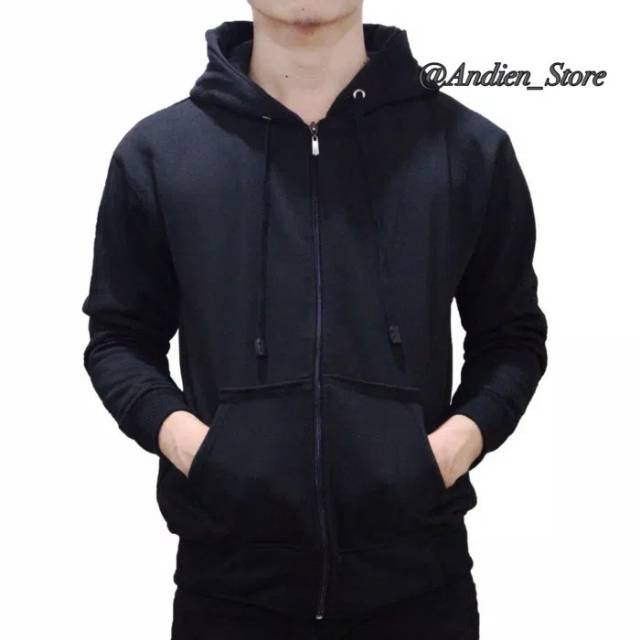 Jaket Hoodie Zipper Polos Hitam Merah, M