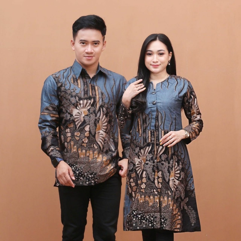 Atasan Tunik Batik Couple Kemeja Pria Batik Lengan Panjang BEST SELLER - Motif Manuk Tarung Biru