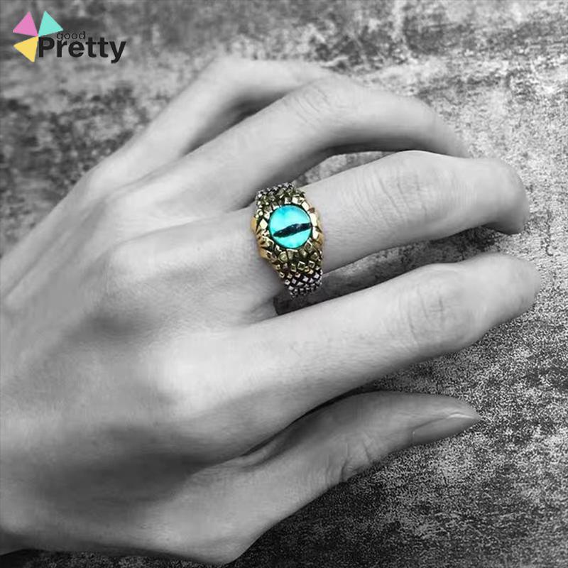 Cincin Pria keren Desain cincin adjustable Mata Merah Bahan Metal Gaya Retro Punk Rock cincin batu akik Untuk Pesta Motor - PD