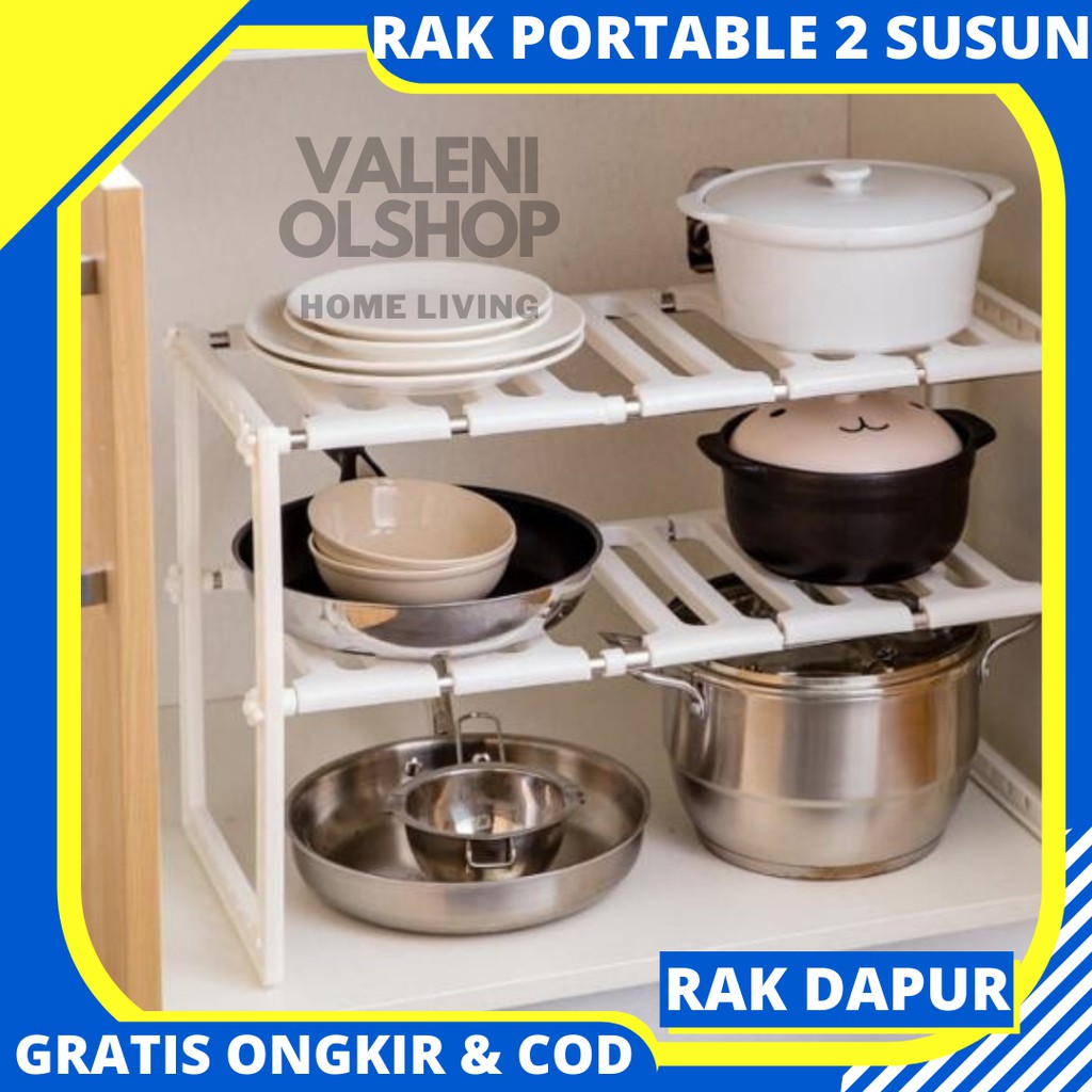 Rak Dapur 2 Susun Plastik Stainless Steel Rak Panci Microwave Tingkat Rak Bumbu Dapur 2 Tingkat