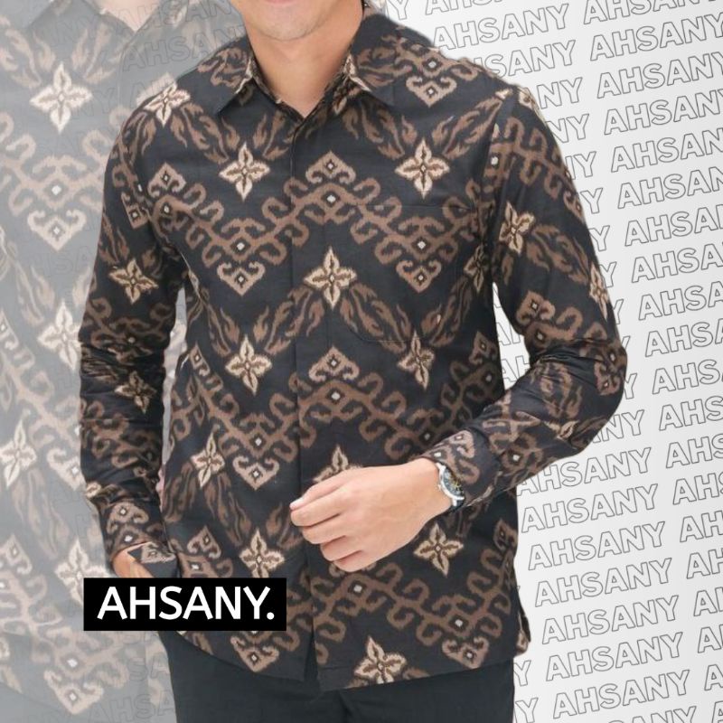 Kemeja Batik Pria Lengan Panjang Halus Katun Terbaru Motif Songket Hitam Tidak Luntur Seragam Kantor Kerja Pernikahan Hajatan Murah Grosir Batik