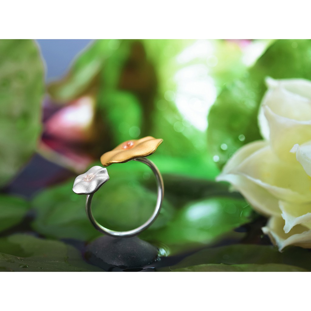 SERI SERI Cincin Wanita Perak 925 Asli Lotus Leaf Daun Lotus Sterling Silver Adjustable Ring
