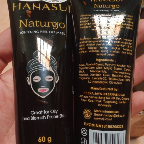 [ORI] MASKER NATURGO HANASUI TUBE NATURGO LIGHTENING PEEL OFF MASK AMPUH MENGANGKAT KOMEDO 60 GRAM