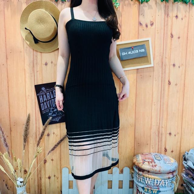 Midi Dress Sexy Korea Casual Hitam Wanita Party Murah Import Terbaru Polos Tanpa Lengan Pendek