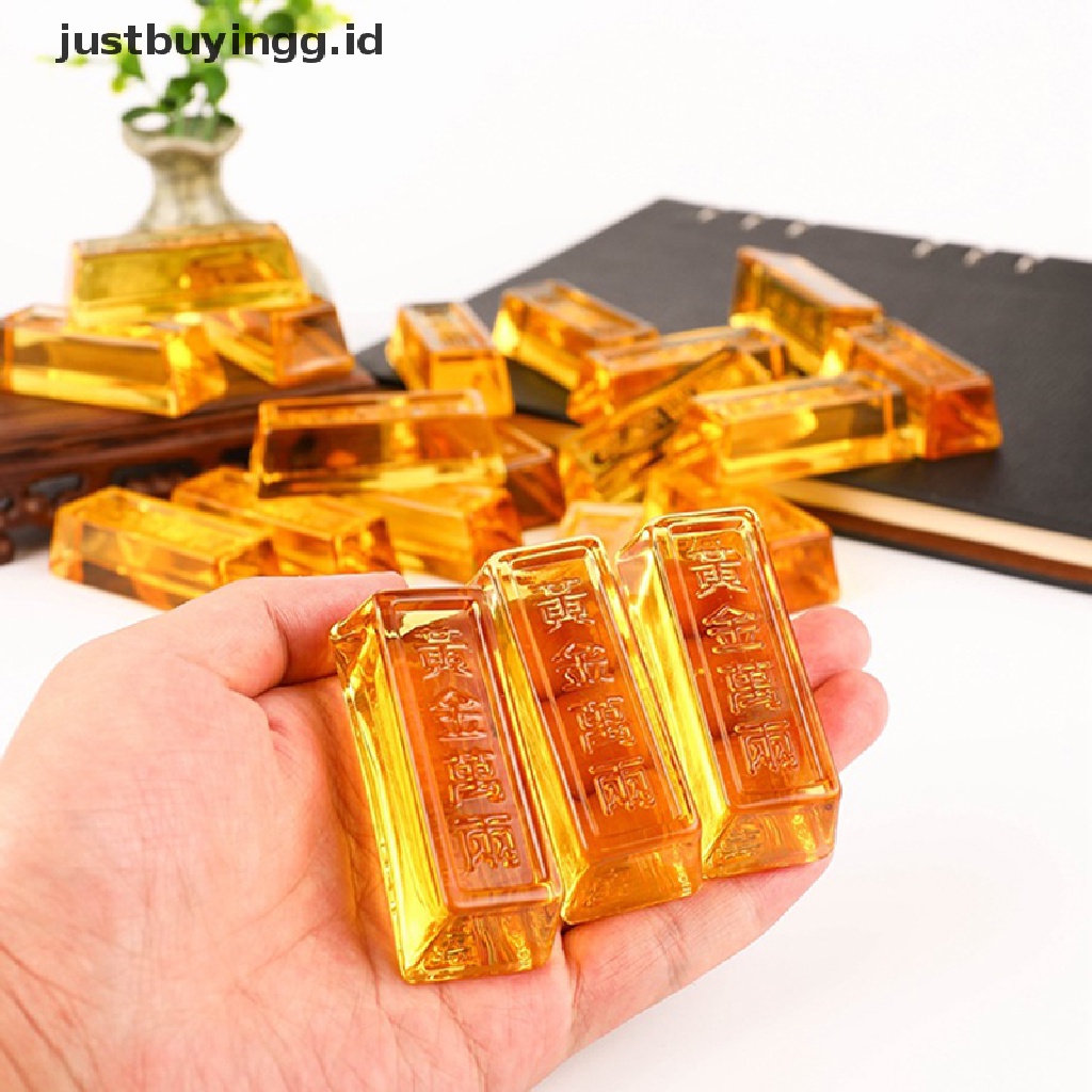 1pc Feng Shui Kristal Kuning Emas Ingot Gaya China Untuk Dekorasi Rumah