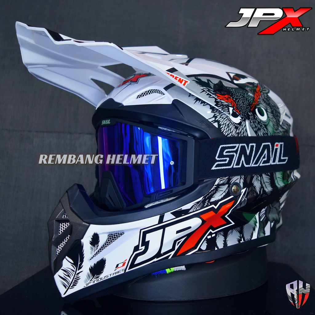 HELM JPX CROSS_FOX1 X13 - PEARL WHITE GLOSS PAKET GANTENG GOOGLE SNAIL HELM JPX KLX ORIGINAL HELMET MOTO TRAIL SUPERMOTO HELM FULL FACE MOTO CROSS TERBAIK TERMURAH-MX40 MATT BLACK/BLUE