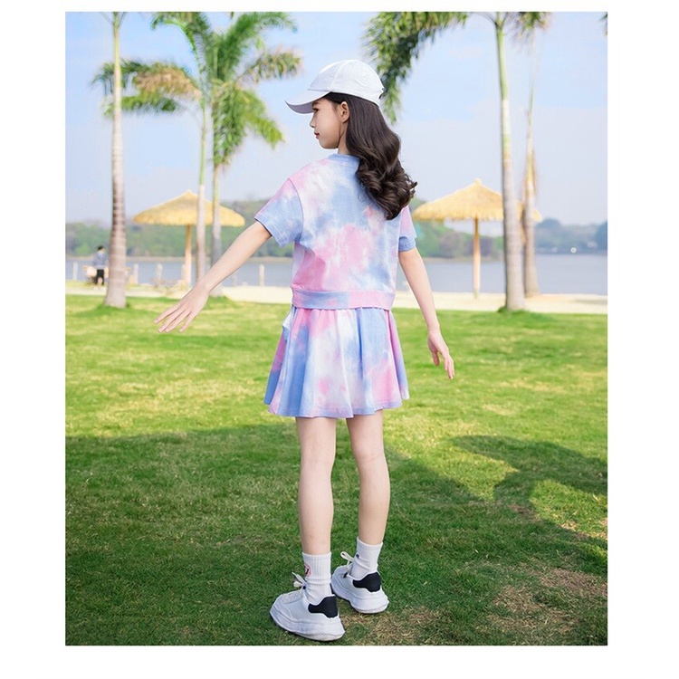 LUCKY SET BAJU SETELAN ANAK REMAJA CEWEK FASHION SPORT CASUAL TIE DYE ALA KOREA SPORTY GOLF