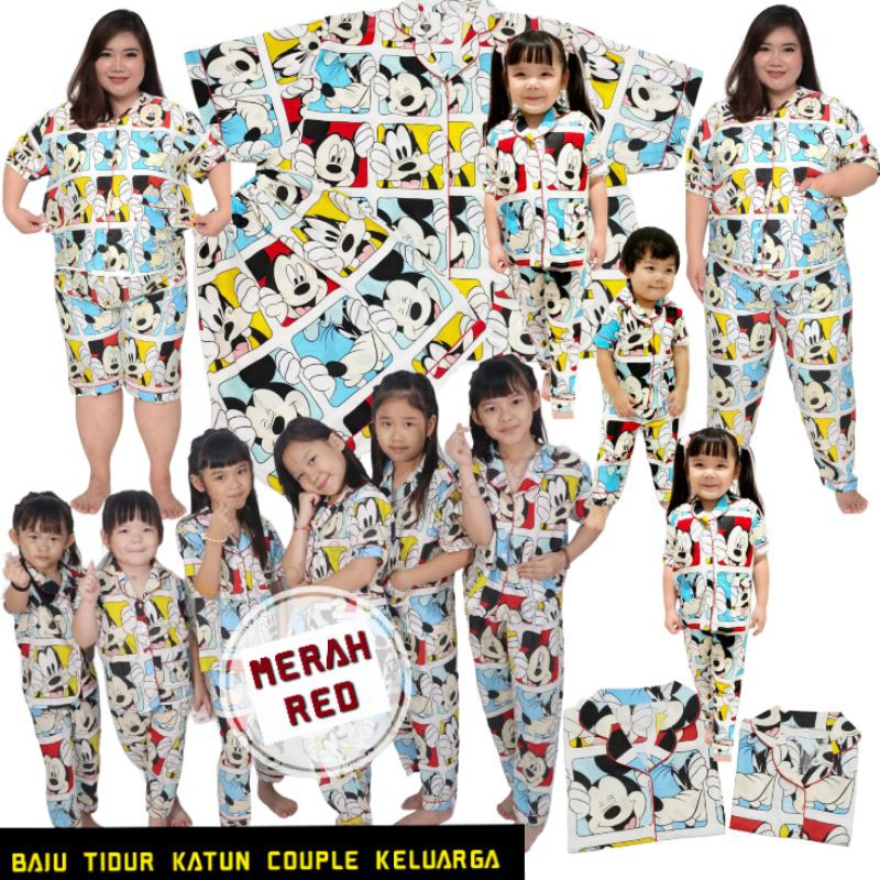 Piyama Katun Karakter COUPLE Keluarga / BajuTidur Anak Cowok Cewek Set Pajamas Celana Panjang Dewasa