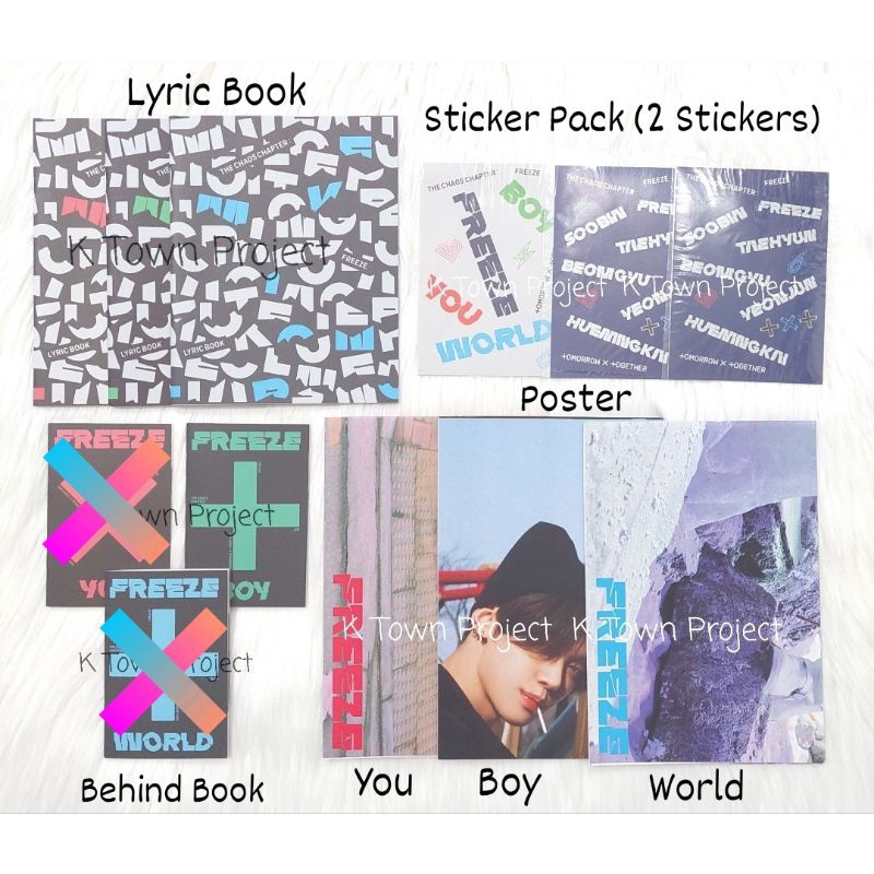 [READY - CLEARANCE SALE] TXT FREEZE BOY YOU WORLD ALBUM POSTER LYRIC BOOK STICKER PACK BEHIND BOOK