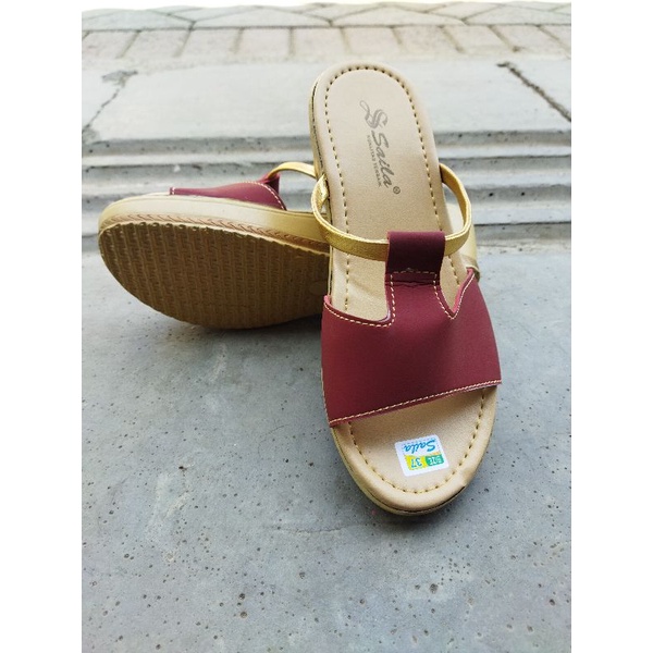 sandal wanita wedges lis hak 5cm merek saila terlaris