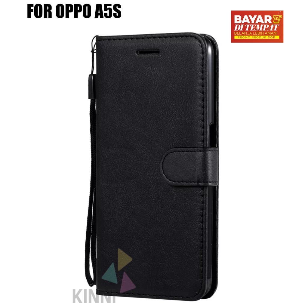 Leather Flip Cover OPPO A5S - Wallet Case Kulit - Casing Dompet