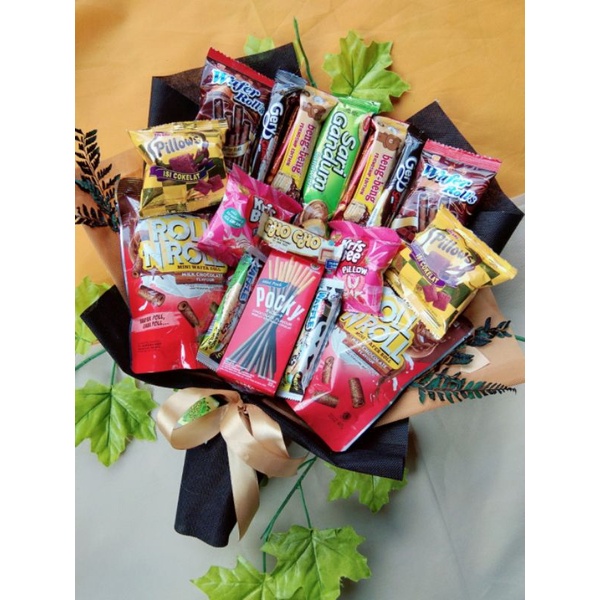Buket pocky, buket mananan, buket snack wisuda, hadiah unik, bunga wisuda murah, snack wisuda