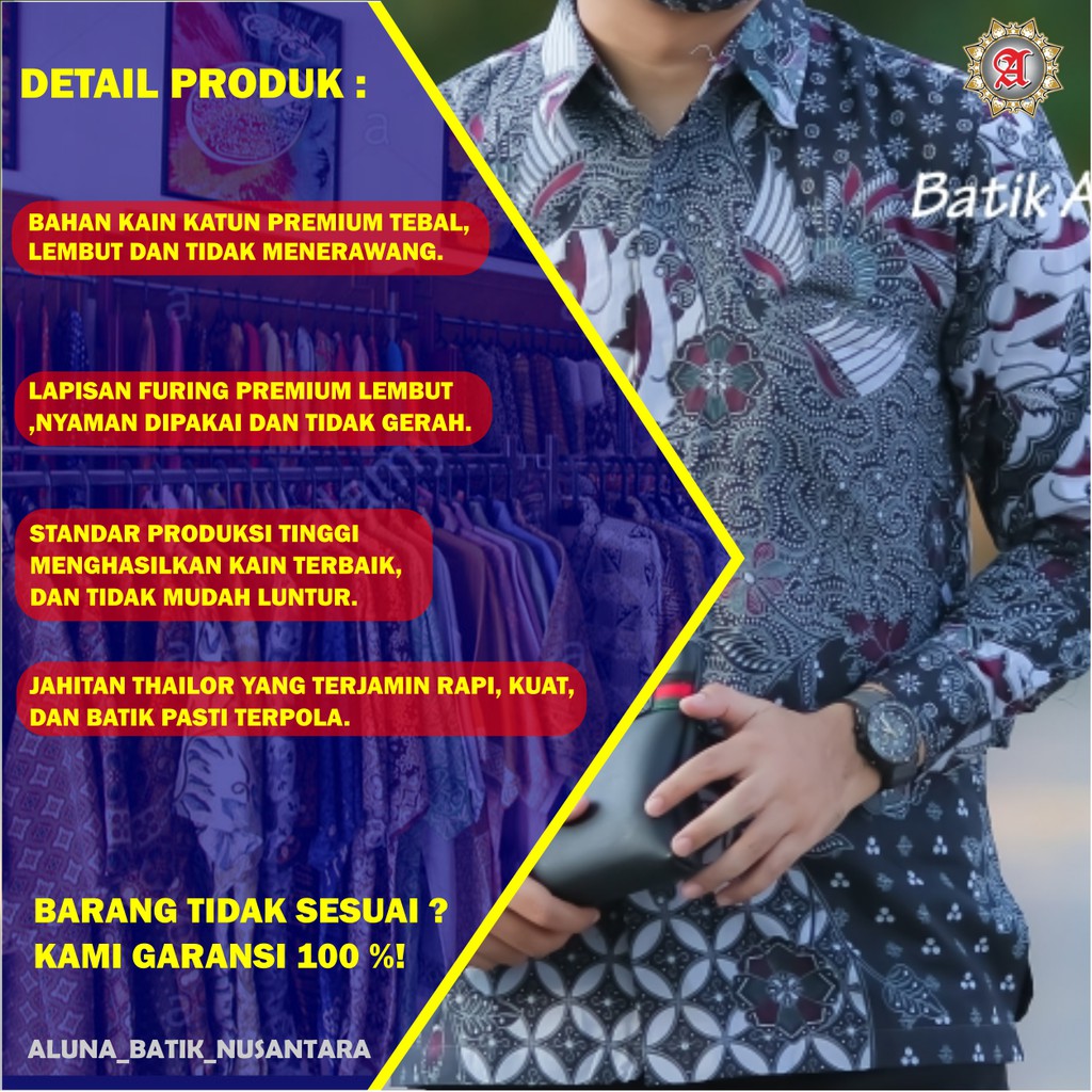 Baju Batik Pria Lengan Panjang Modern Furing Adem Batik Regular Fit Batik Kerja Premium HRB026 Motif KERATONAN Kode 002 Size S M L XL XXL XXXL Reguler Batik Kantoran Atasan Kemeja Batik Pria Lengan Panjang Premium Jumbo Batik Cowok Modern Slimfit PCW106-1