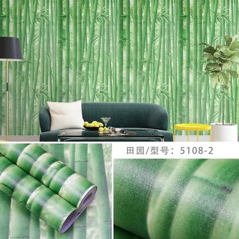 MARKASSHOP66-WALLPAPER STICKER DINDING MOTIF BAMBU HIJAU TUA