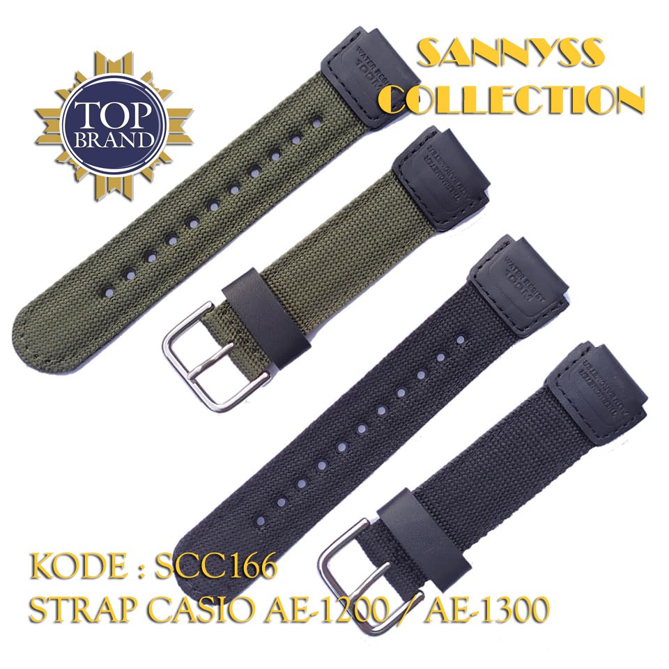 STRAP TALI JAM CASIO AE-1300 - AE 1300 - AE1300 CANVAS HITAM HIJAU