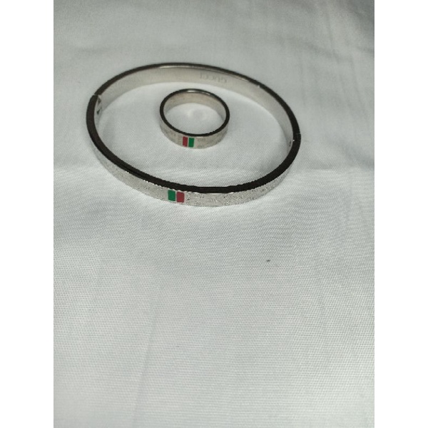 Set Gelang & Cincin Gucci Silver Titanium