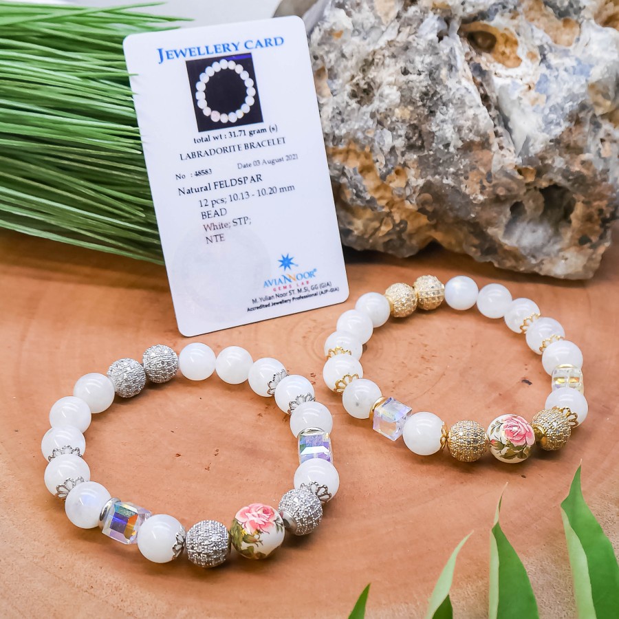 Gelang Batu Lunar Memoria Natural Rainbow Moonstone