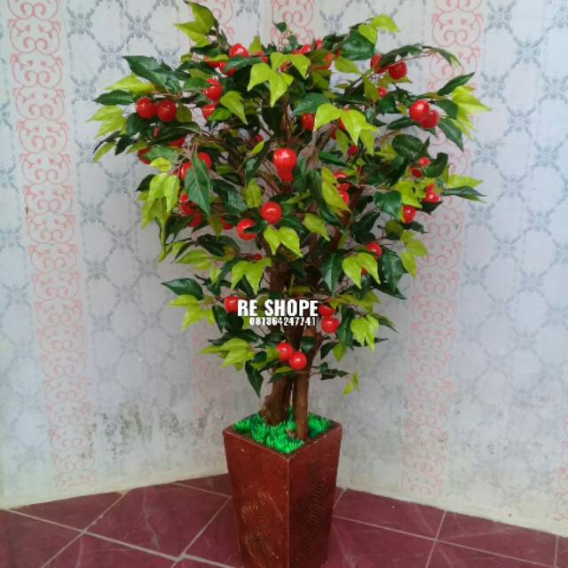 BUNGA PLASTIK/bunga hias/ARTIFICIAL/POHON APEL Rimbun/jeruk/cerri
