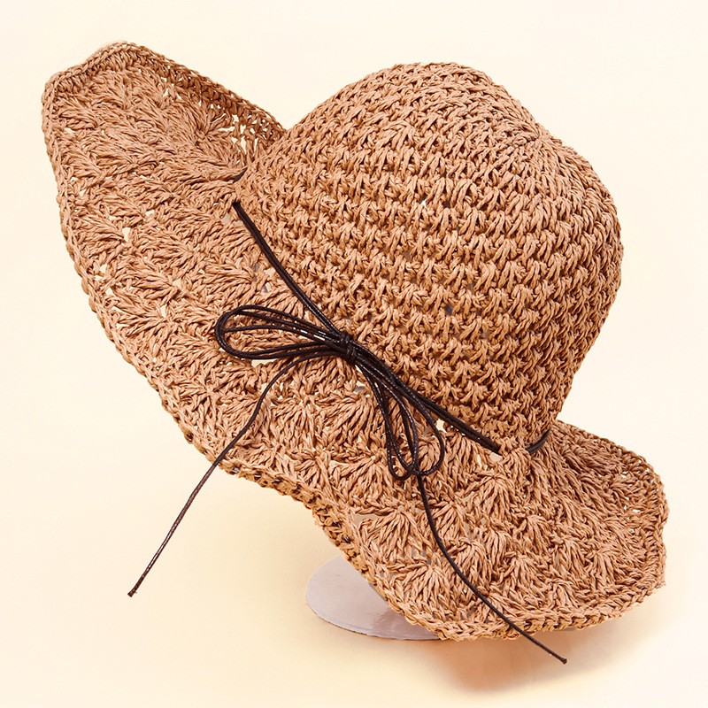 TPCO topi pantai cokelat rajut straw sunscreen hat lace korea jepang import anti matahari