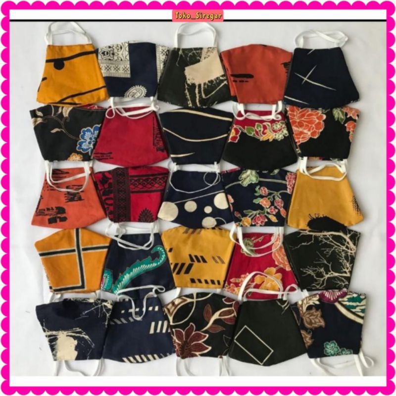 MASKER KAIN 3 LAPIS MURAH ADEM NYAMAN DIGUNAKAN MOTIF BATIK 3 PLY